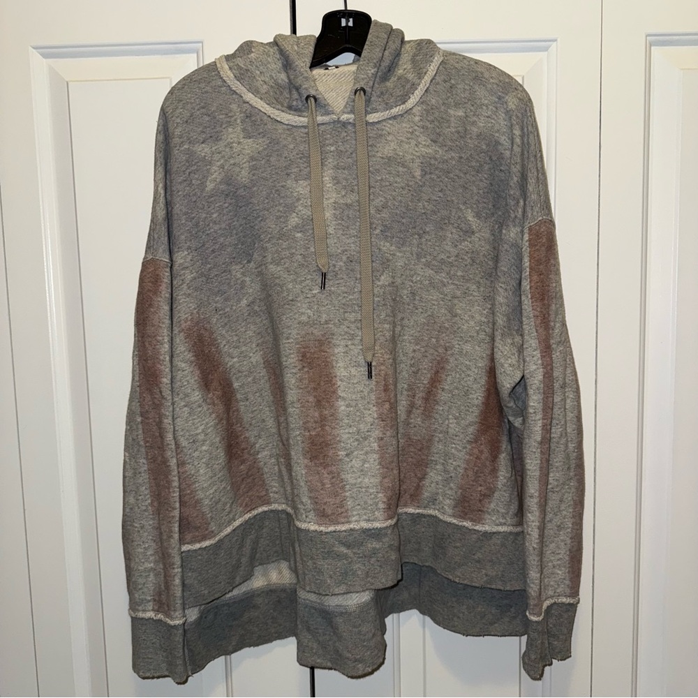 Free People Americana Flag Print Distressed Hi Low Pullover